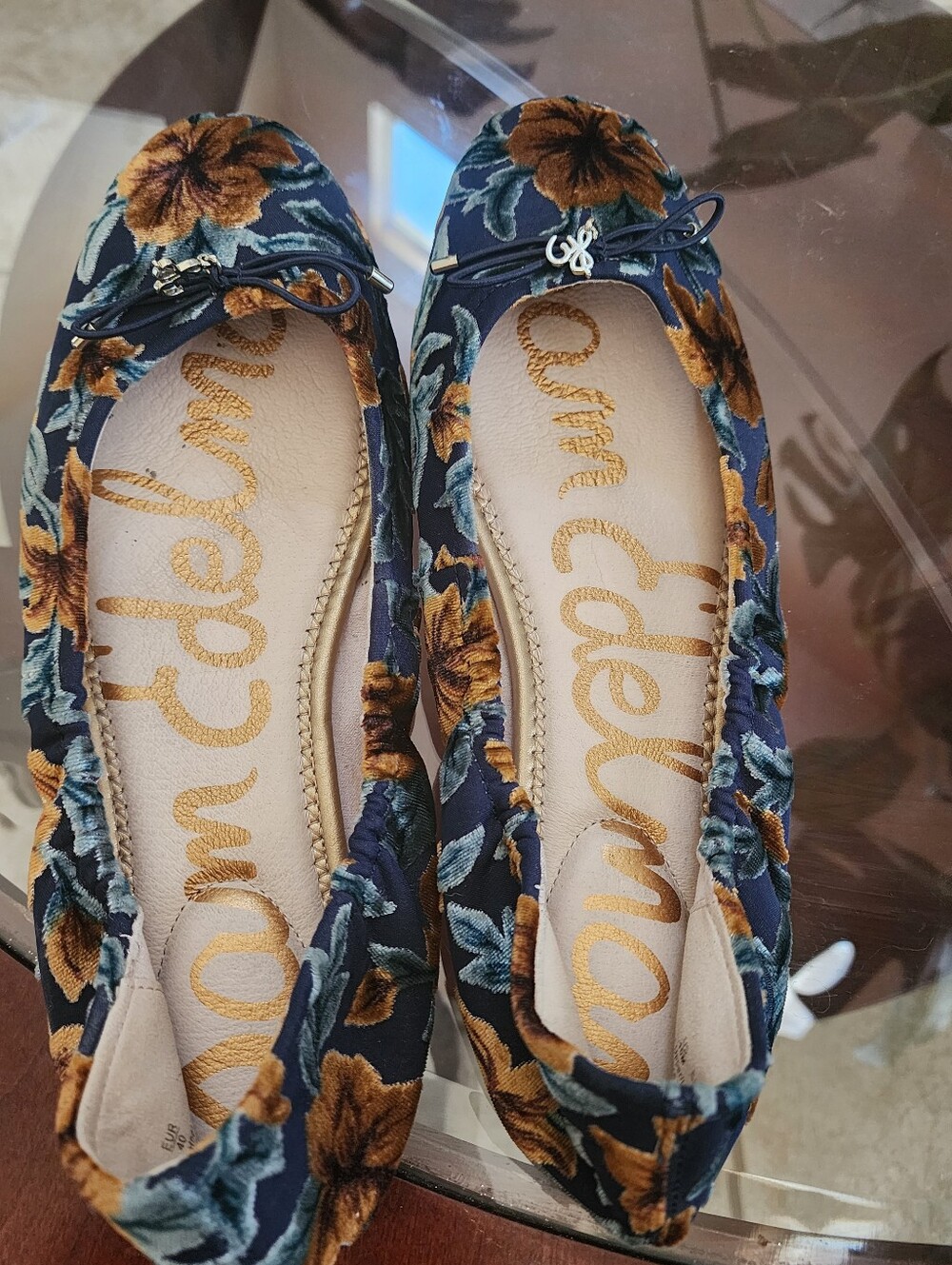 Sam Edelman FELICIA Ballet Slipper Floral Navy Ballet Flats with Mustard Blooms - Picture 3 of 4